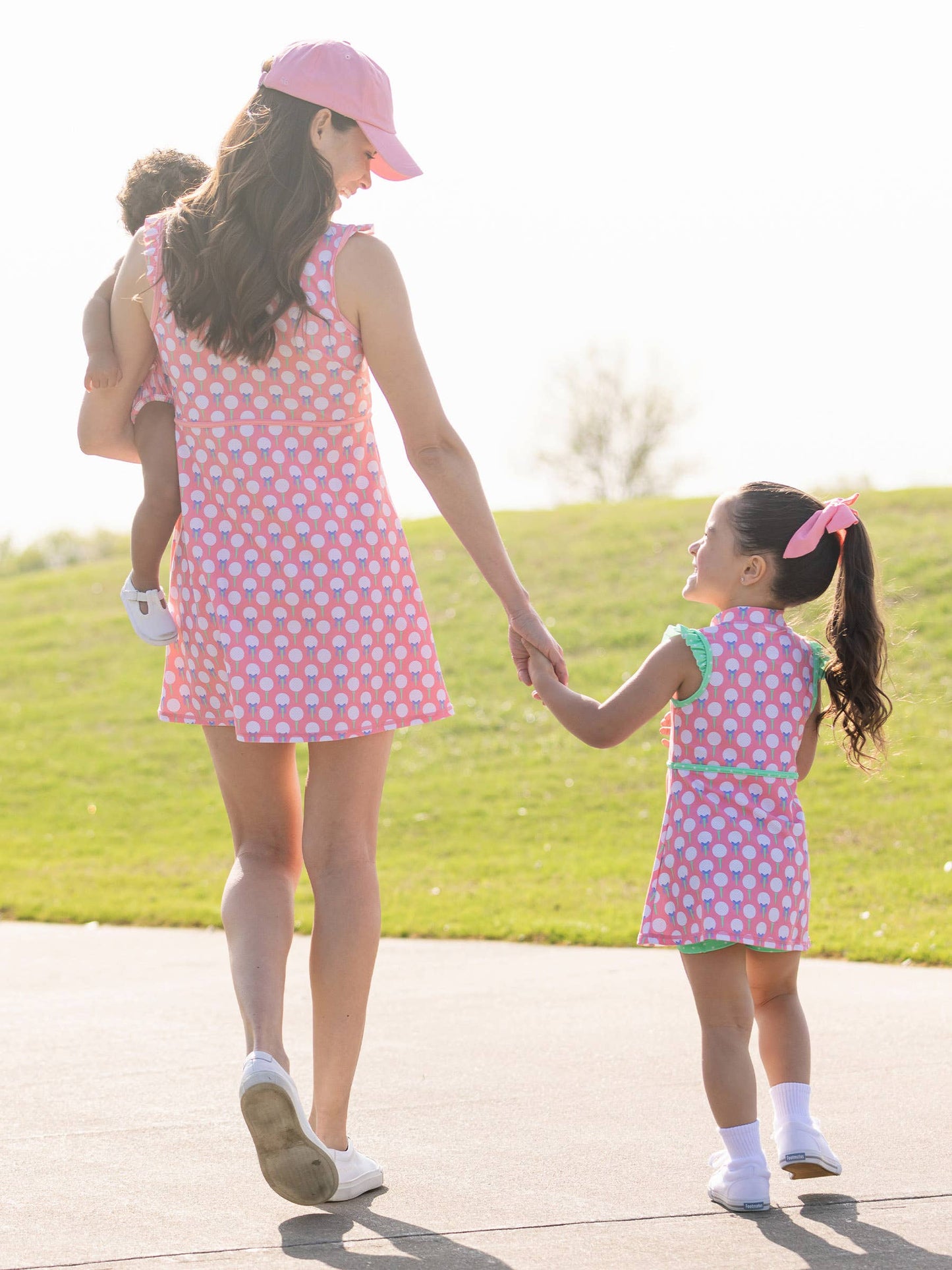 Women's Pink Tee Time Flutter Sleeve Active Dress & Bike Short Set