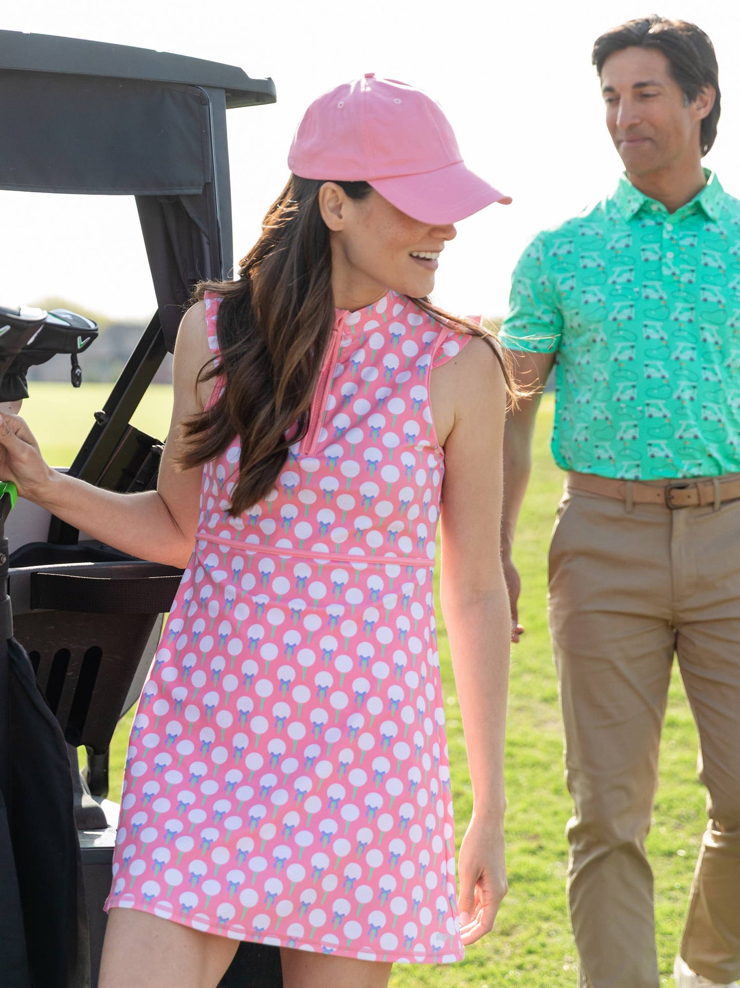 Women's Pink Tee Time Flutter Sleeve Active Dress & Bike Short Set