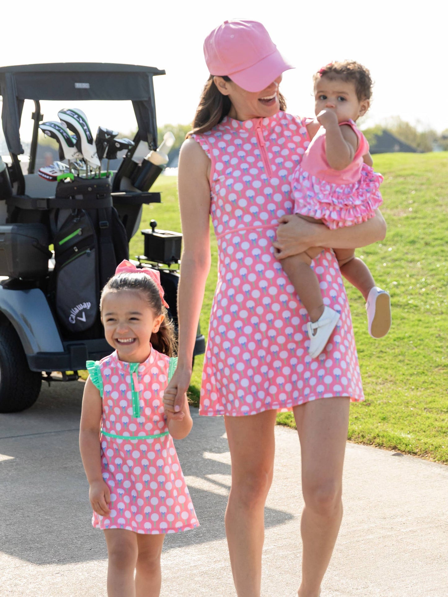 Women's Pink Tee Time Flutter Sleeve Active Dress & Bike Short Set