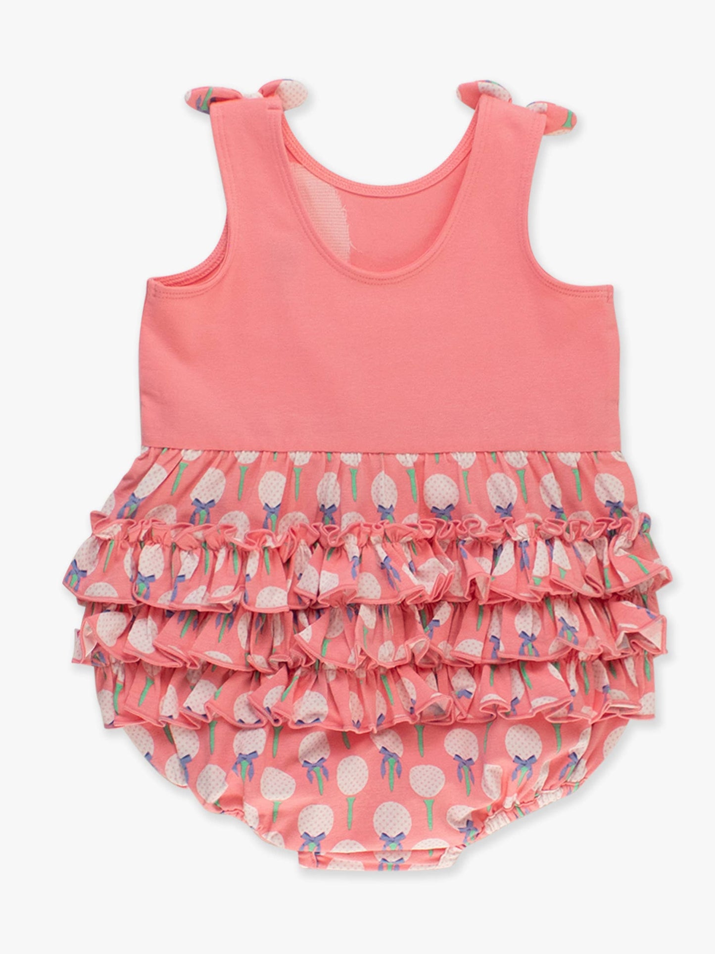 Baby Girls Pink Tee Time Golf Knit Tie Shoulder Bubble Romper