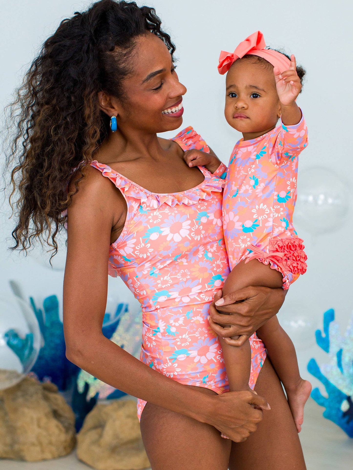 Women's Coral Floral Ruffle One Piece Swimsuit