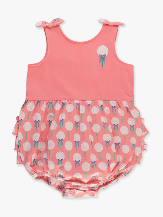 Baby Girls Pink Tee Time Golf Knit Tie Shoulder Bubble Romper